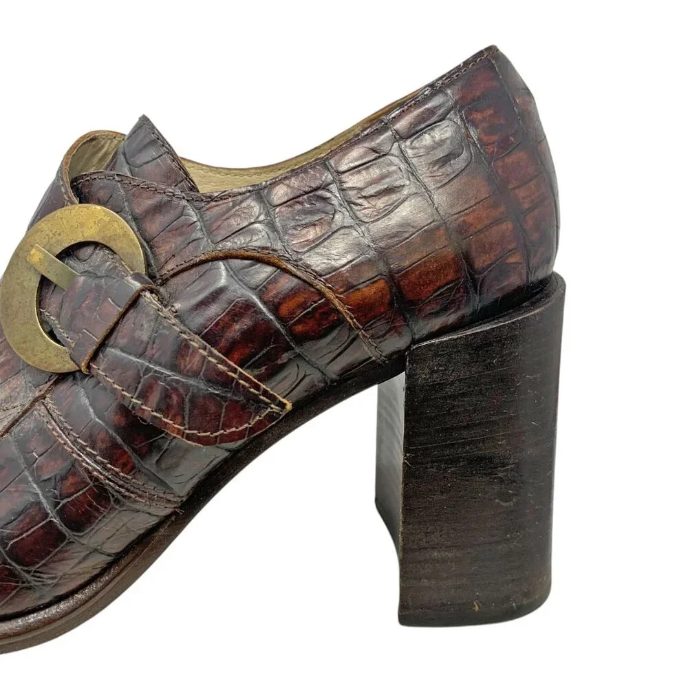 IXOS Reptile Embossed Italian Leather Monk Strap Chunky Heels‎